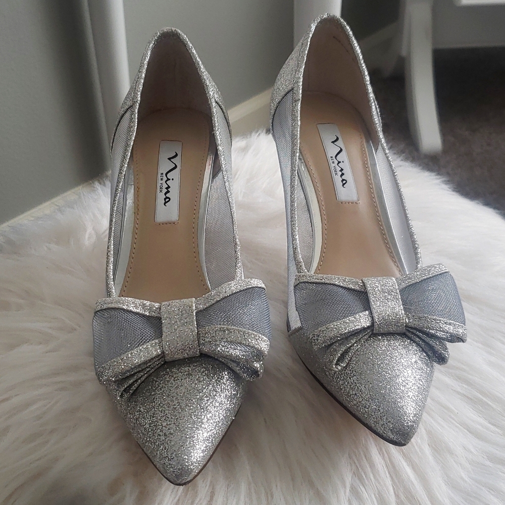 Silver Heels with Bow